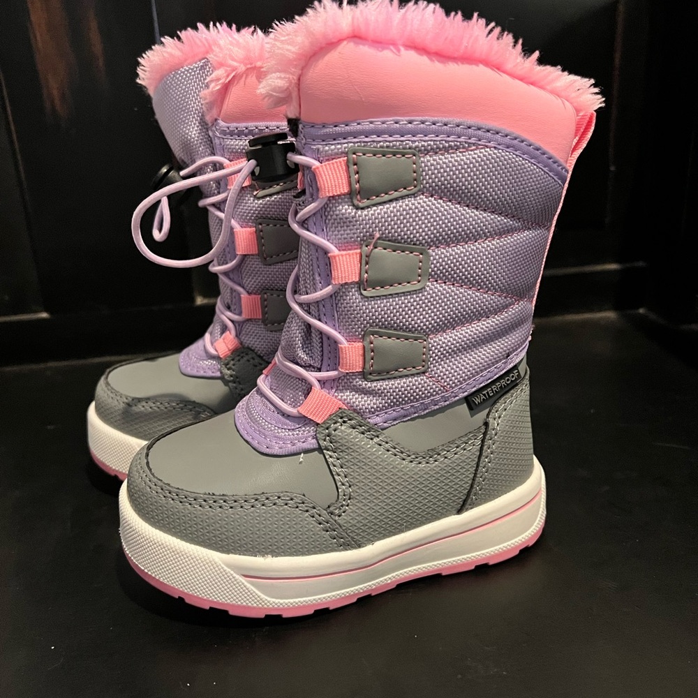 Pink and Gray Waterproof Winter Boots